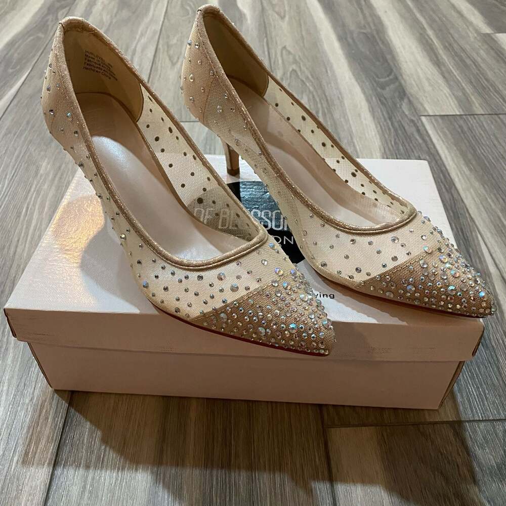 DB Studio Hurley01 Rhinestone Mesh Pointed Toe Kitten Heel Pumps